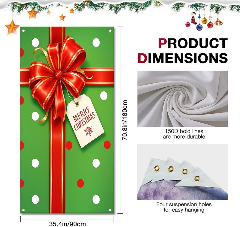 BlissYard Merry Christmas Door Cover 35x71 Inch Front Porch Door Banners Decoration Winter for Sign Background Party Indoor Decor - Image 5